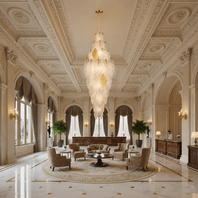 Candelabru Cristal LACE Supremo 26xE14, Diametru 60cm, Inaltime 180cm, Auriu Lucios, Inaltime Reglabila, Design Elegant