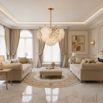 Candelabru Cristal LUXE Eleganza 9xE14, Diametru 50cm, Inaltime 33cm, Auriu Lucios, Inaltime Reglabila, Design Elegant Candelabre Cristal Default Title Alessandro Design