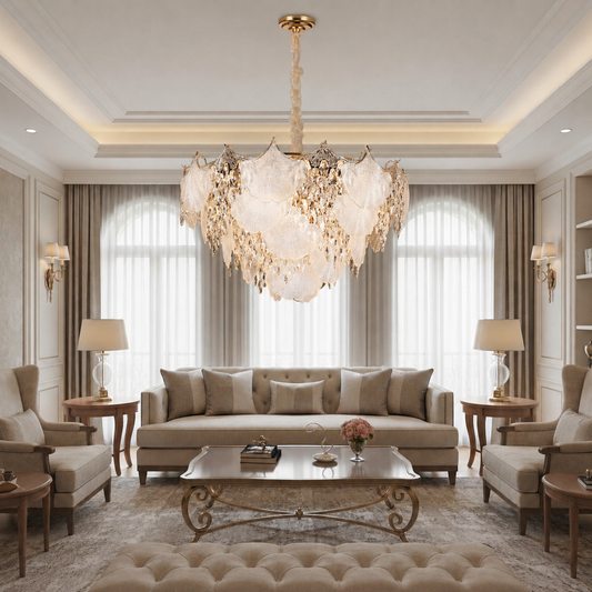 Candelabru Cristal LUXE Regalis, 21xE14, Diametru 80cm, Inaltime 45cm, Auriu Lucios, Inaltime Reglabila, Design Elegant Candelabre Cristal Default Title Alessandro Design
