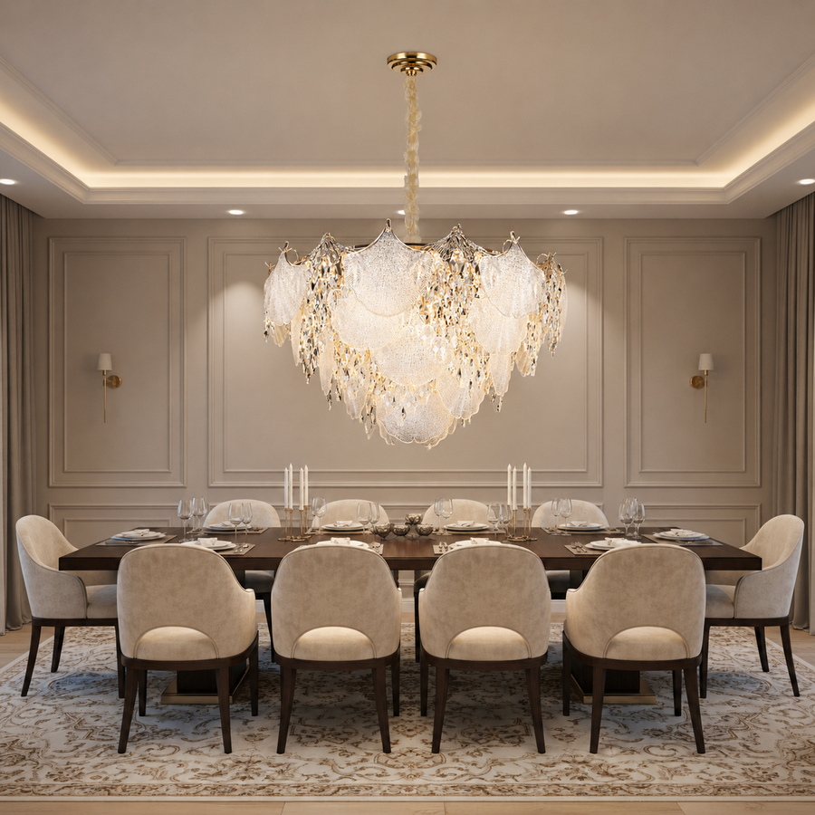 Candelabru Cristal LUXE Regalis, 21xE14, Diametru 80cm, Inaltime 45cm, Auriu Lucios, Inaltime Reglabila, Design Elegant Candelabre Cristal Default Title Alessandro Design