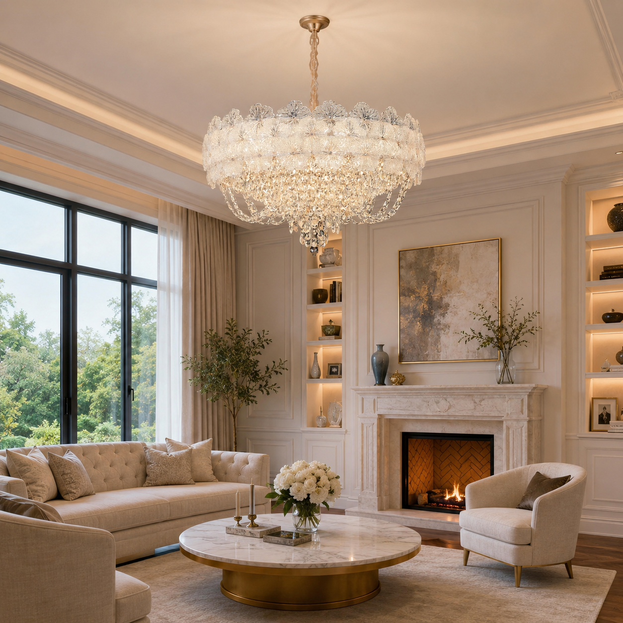 Candelabru Cristal CROWN Eleganza 9xE14, Diametru 50cm, Inaltime 41cm, Auriu Lucios, Inaltime Reglabila, Design Elegant Candelabre Cristal Default Title Alessandro Design