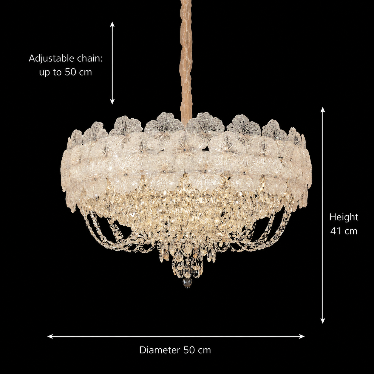 Candelabru Cristal CROWN Eleganza 9xE14, Diametru 50cm, Inaltime 41cm, Auriu Lucios, Inaltime Reglabila, Design Elegant Candelabre Cristal Default Title Alessandro Design