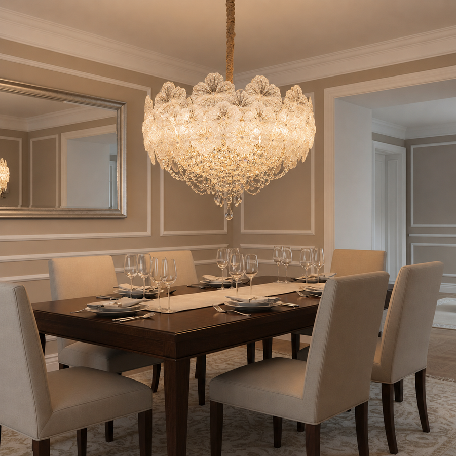 Candelabru Cristal CROWN Regalis 21xE14, Diametru 80cm, Inaltime 45cm, Auriu Lucios, Inaltime Reglabila, Design Elegant Candelabre Cristal Default Title Alessandro Design