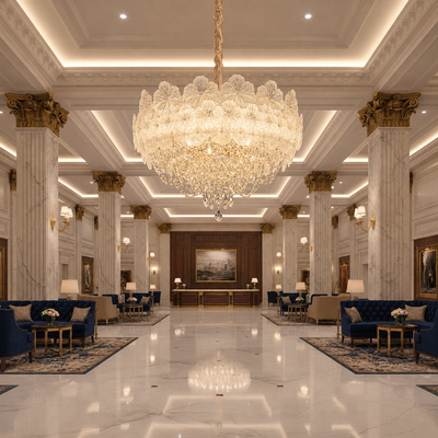 Candelabru Cristal CROWN Regalis 21xE14, Diametru 80cm, Inaltime 45cm, Auriu Lucios, Inaltime Reglabila, Design Elegant