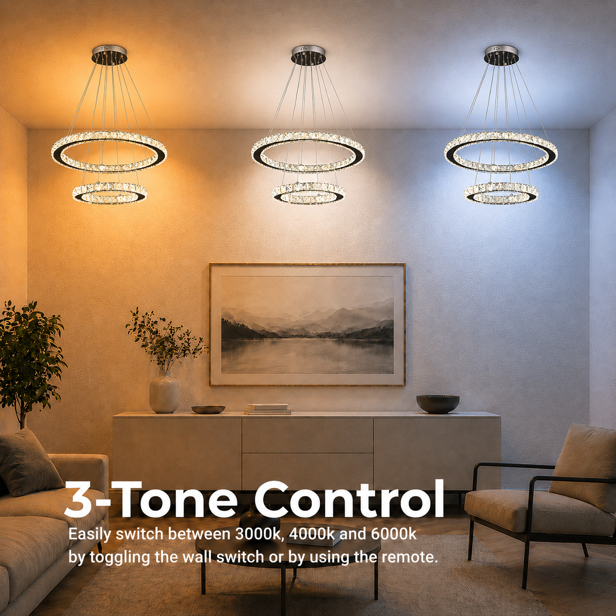 LED csillár távirányítóval és kristály PRISM LUMINIS 58W, 2 kör, hideg/meleg/semleges fény, szabályozható, króm és fehér, állítható magasságú LED csillárok távirányítóval Alapértelmezett cím Alessandro Design