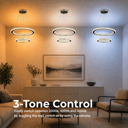 LED csillár távirányítóval és kristály PRISM LUMINIS 58W, 2 kör, hideg/meleg/semleges fény, szabályozható, króm és fehér, állítható magasságú LED csillárok távirányítóval Alapértelmezett cím Alessandro Design
