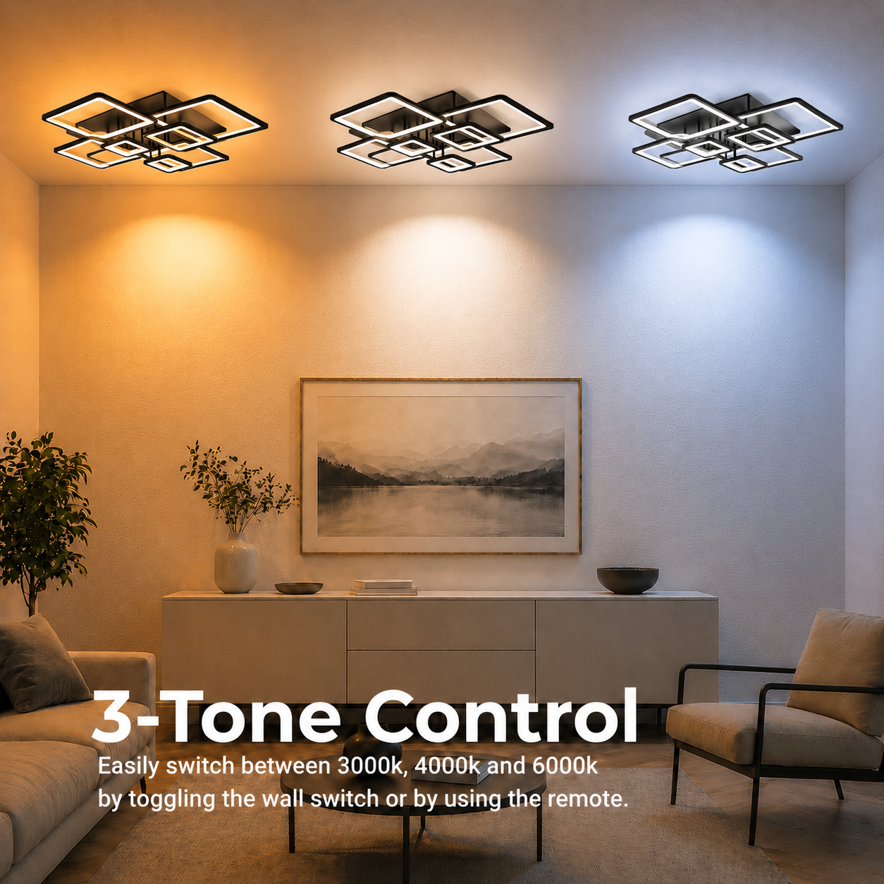 LED csillár távirányítóval ELLA 186W, 8 négyzet, hideg/meleg/semleges fény, szabályozható, fekete LED csillárok távirányítóval Alapértelmezett cím Alessandro Design