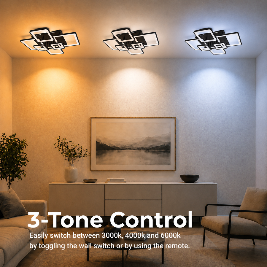 LED csillár távirányítóval ELLA 120W, 6 négyzet, hideg/meleg/semleges fény, szabályozható, fekete, fém és akril LED csillárok távirányítóval Alapértelmezett cím Alessandro Design