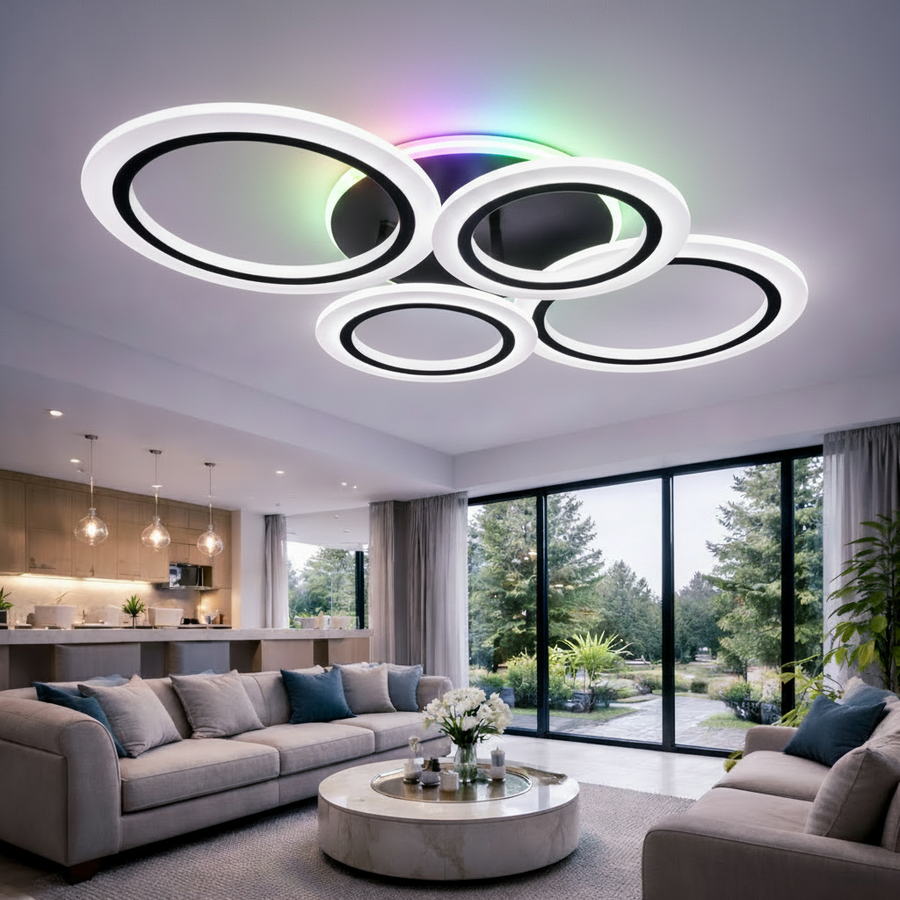 Lustra LED cu telecomanda BETTY 41W, 4 Cercuri, lumina Rece/Calda/Neutra/RGB, Dimabila, Negru Lustre LED cu Telecomanda Default Title Alessandro Design