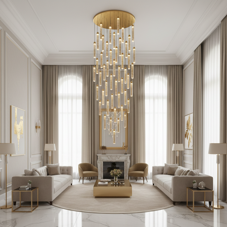 Függesztett kristály LED csillár, Justinian, átmérő 60 cm, állítható magasság, arany, fém és kristály