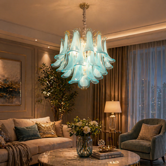 Candelabru Cristal MURANO Magno 7xE14, D60 cm, Albastru, Inaltime Reglabila, Metal si Cristal Candelabre Cristal Default Title Alessandro Design