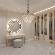 Lustra LED Cristal RIGO cu telecomanda Petito Diametru 30cm, Crom Lucios, Inaltime Reglabila, Metal si Cristal