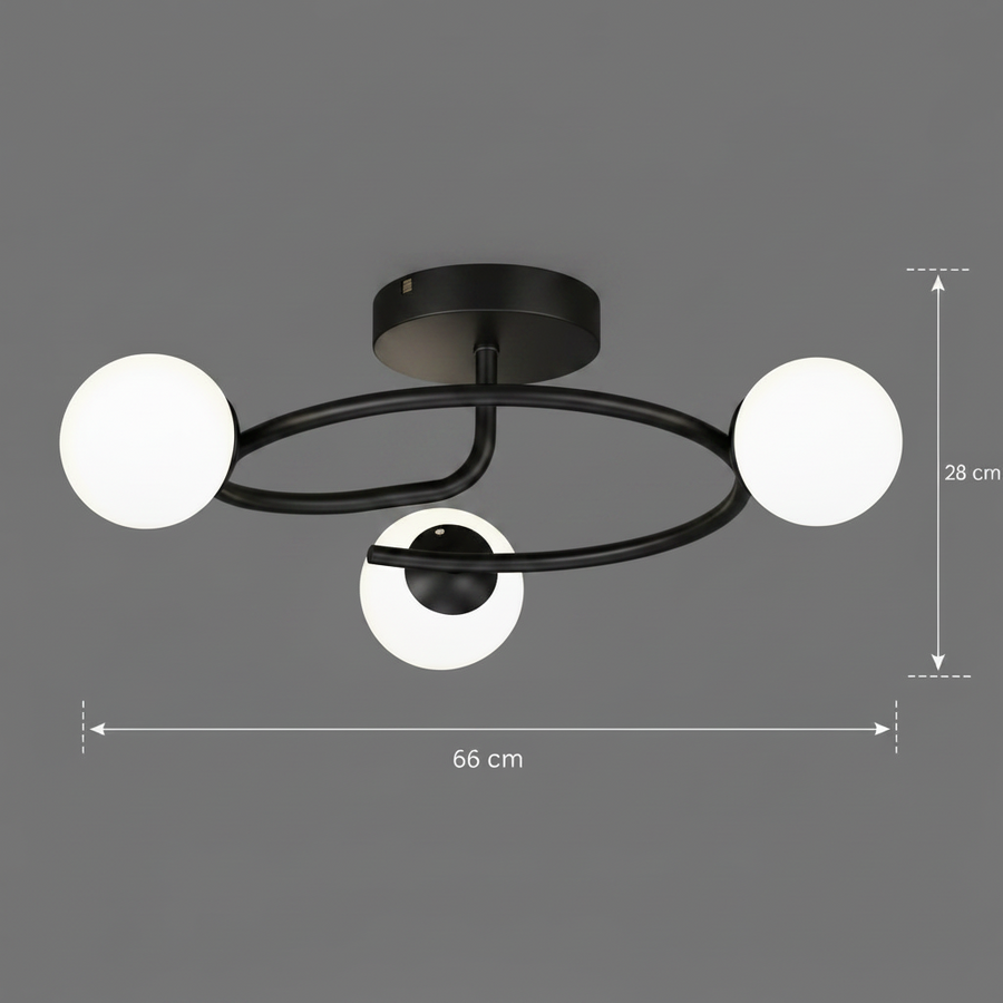 Lustra LED si cristal ORBIT, 66cm, 3xE27, Globuri, Negru