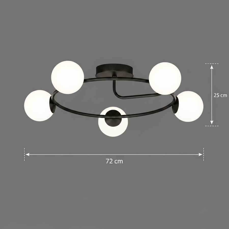 Lustra LED si cristal ORBIT, 72cm, 5xE27, Globuri, Negru