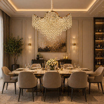 Candelabru Cristal VELOURA Regalis 22xE14, D80 cm, Auriu, Inaltime Reglabila, Metal si Cristal Candelabre Cristal Default Title Alessandro Design