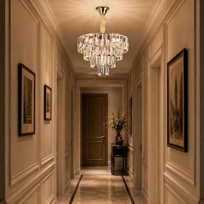 Candelabru Cristal VALMONT Nobile 6xE14, D40 cm, Auriu, Inaltime Reglabila, Metal si Cristal Candelabre Cristal Default Title Alessandro Design