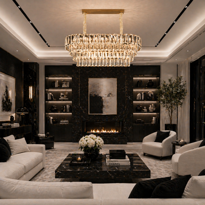 Candelabru Cristal VALMONT Supremo 12xE14, 80x30 cm, Auriu, Inaltime Reglabila, Metal si Cristal