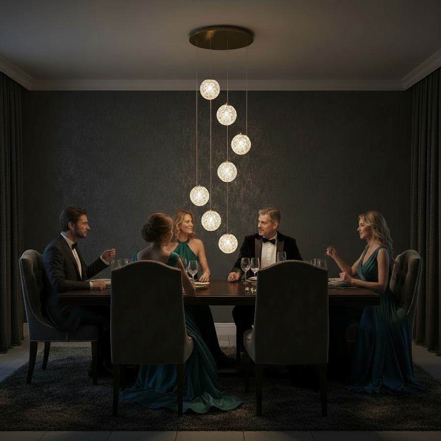 Candelabru Cristal MILLE, 7xG9 , Diametru 60cm x Inaltime 340cm, Cristal si Metal, Auriu