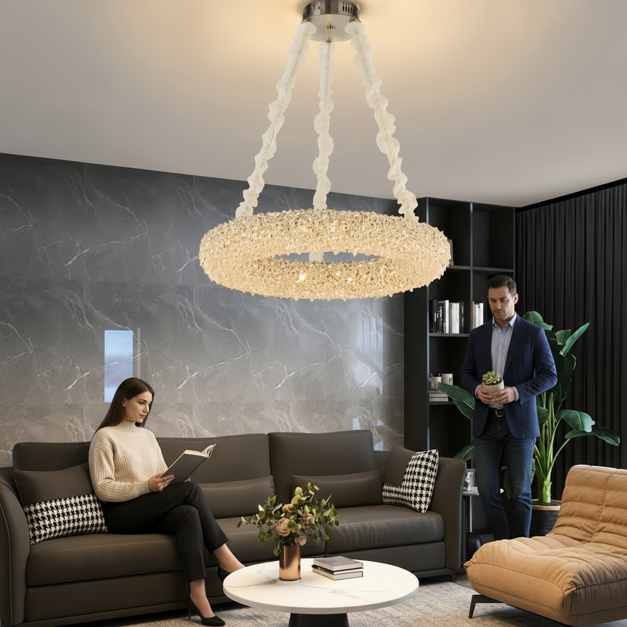 Candelabru Cristal cu Telecomanda, PRAGA Magno, 33W, Lumina Calda/Rece/Neutra, Diametru 55cm, Auriu, Inaltime Reglabila Lustre LED cu Telecomanda Default Title Alessandro Design