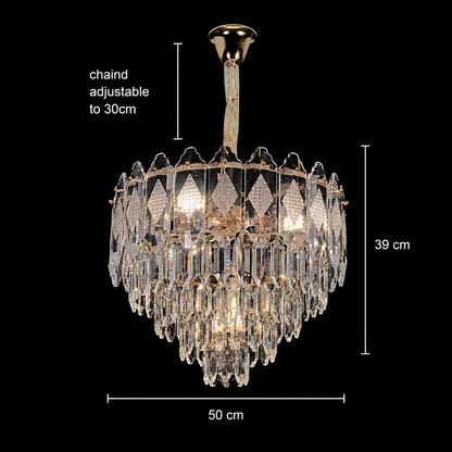 Candelabru Cristal VELVET Eleganza, 9xE14, D50 cm, Auriu, Inaltime Reglabila, Metal si Cristal