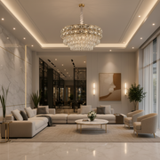 Candelabru Cristal LUCENT Regalis 22xE14, D80 cm, Auriu, Inaltime Reglabila, Metal si Cristal