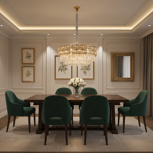 Candelabru Cristal LUCENT Magno 12xE14, D60 cm, Auriu, Inaltime Reglabila, Metal si Cristal