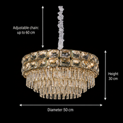 Candelabru Cristal LUCENT Eleganza 9xE14, D50 cm, Auriu, Inaltime Reglabila, Metal si Cristal