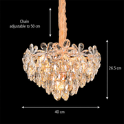 Kristálycsillár, Elegance 7xE27, átmérő 40 cm, fényes arany, állítható magasságú, fém és kristály