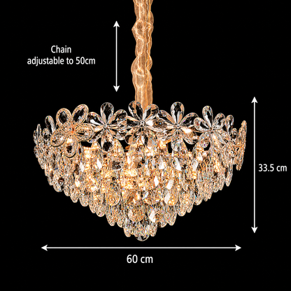 Magno Crystal csillár 11xE27, átmérő 60 cm, fényes arany, állítható magasságú, fém és kristály