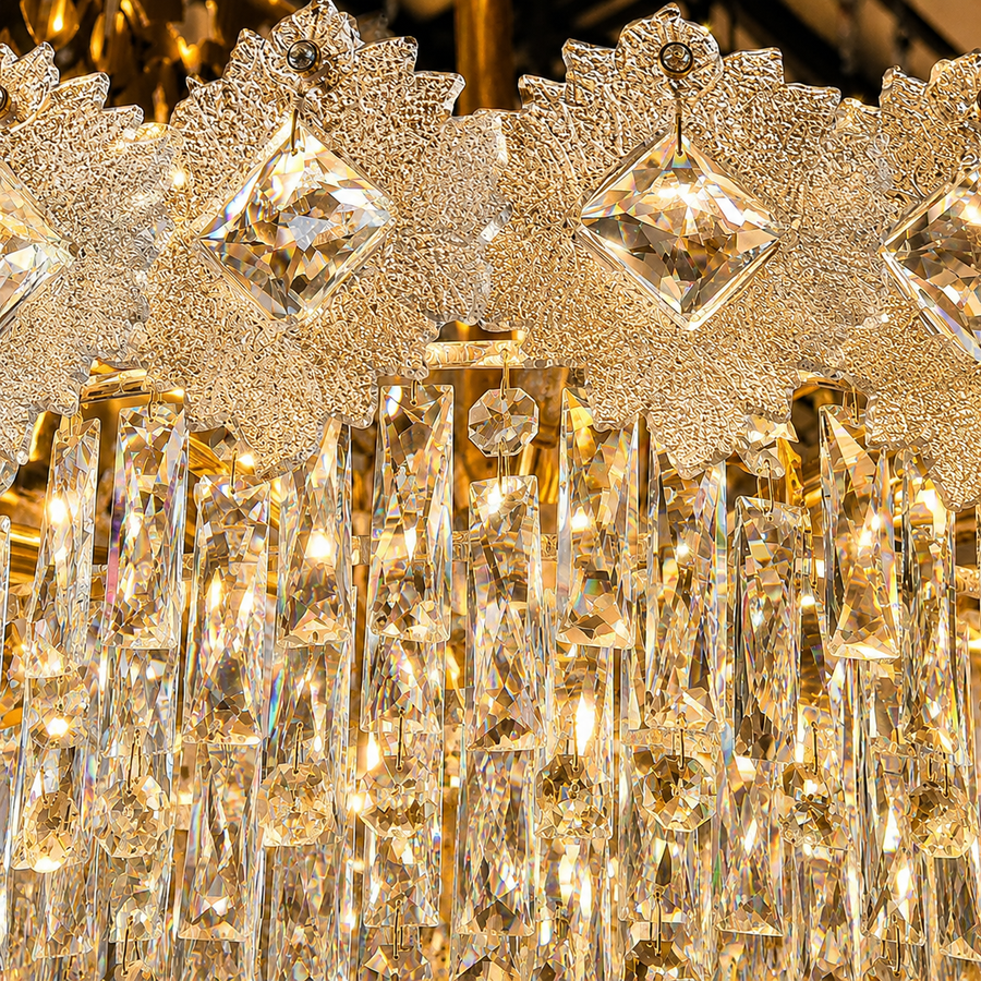 Candelabru Cristal FLEUR Nobile 5xE14, Diametru 40cm, Inaltime 30cm, Auriu Lucios, Inaltime Reglabila, Design Elegant