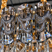 Candelabru Cristal AURUM Supremo 13xE14, Dimensiuni 85x35cm , Inaltime 41cm, Auriu Lucios, Inaltime Reglabila, Design Elegant