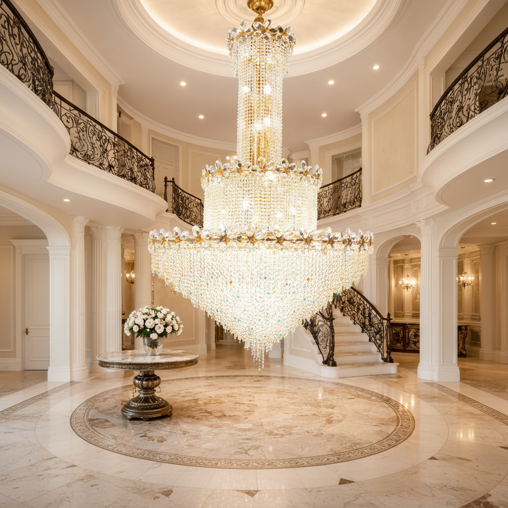 Candelabru Cristal BLOSSSOM Supremo 48xE14, Auriu, Diametru 150cm, Inaltime Reglabila Candelabre Cristal Default Title Alessandro Design