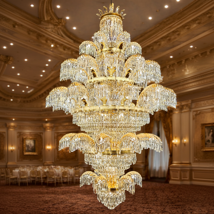 Candelabru Cristal PALACE Grande, 52 de brate, 96xG9, Diametru 150cm, Inaltime 230cm, Auriu Lucios, Inaltime Reglabila, Design Elegant Candelabre Cristal Default Title Alessandro Design