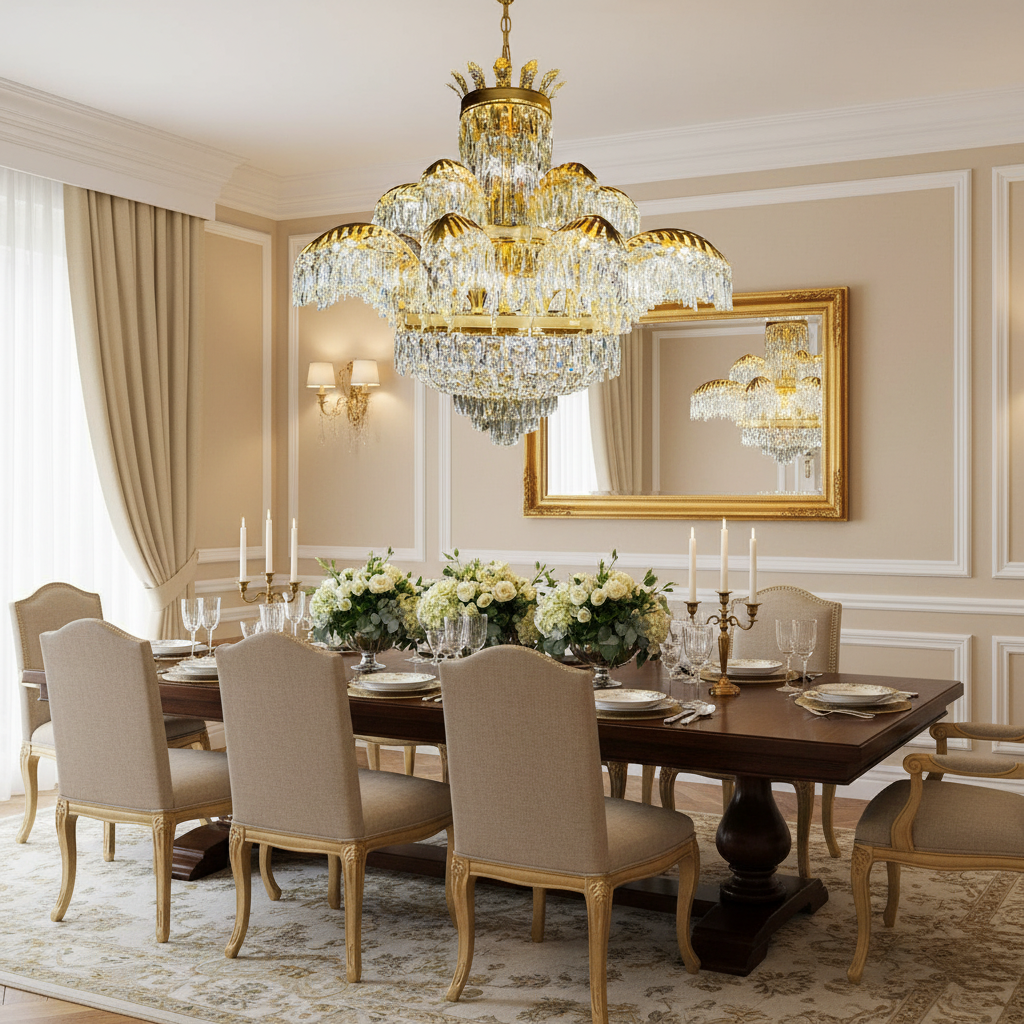 Candelabru Cristal PALACE Supremo 29xG9, D115cm, Auriu Lucios, Inaltime Reglabila, Metal si Cristal Candelabre Cristal Default Title Alessandro Design