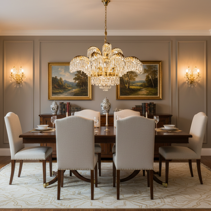Candelabru Cristal PALACE Imperio, 15 brate, 22xG9, D98cm, Auriu Lucios, Inaltime Reglabila, Metal si Cristal Candelabre Cristal Default Title Alessandro Design