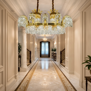 Candelabru Cristal PALACE Grande, 12 brate, 20xG9, 120cm, Auriu Lucios, Inaltime Reglabila, Metal si Cristal Candelabre Cristal Default Title Alessandro Design