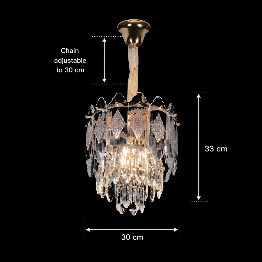 Candelabru Cristal VELVET Petito, 3xE14, D30 cm, Auriu, Inaltime Reglabila, Metal si Cristal