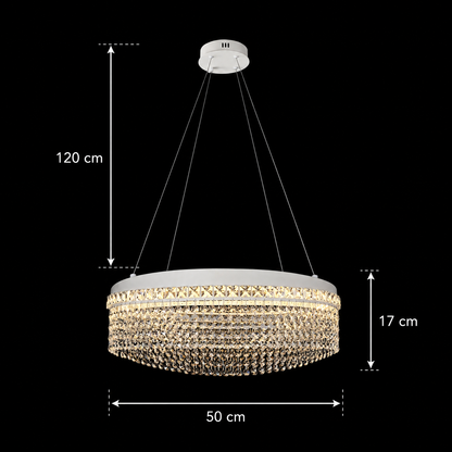 Candelabru Cristal VOLNA Eleganza, 102W, D50cm, Lumina Calda/Neutra/Rece, Alb, Metal si Cristal