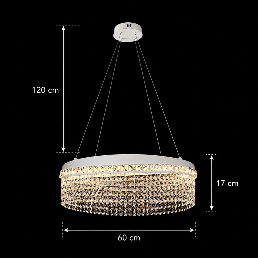 Candelabru Cristal VOLNA Magno, 124W, D60cm, Lumina Calda/Neutra/Rece, Alb, Metal si Cristal
