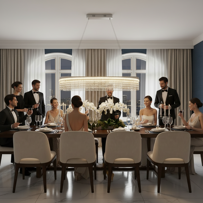 Candelabru Cristal VOLNA Grande Regalis, 128W, 80x25cm, Lumina Calda/Neutra/Rece, Alb, Metal si Cristal