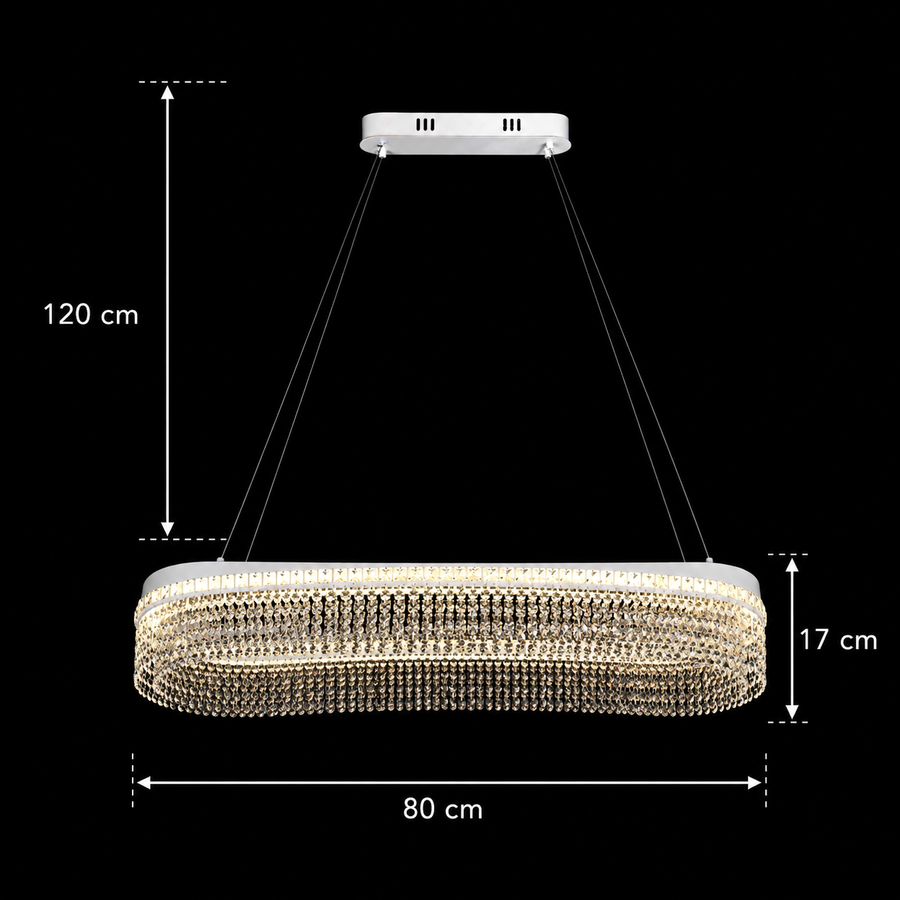 Candelabru Cristal VOLNA Grande Regalis, 128W, 80x25cm, Lumina Calda/Neutra/Rece, Alb, Metal si Cristal
