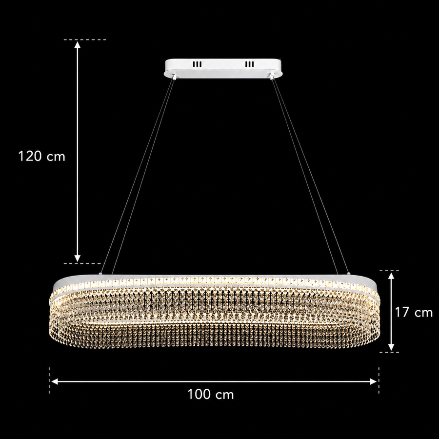 Candelabru Cristal VOLNA Supremo, 128W, 100x30cm, Lumina Calda/Neutra/Rece, Alb, Metal si Cristal