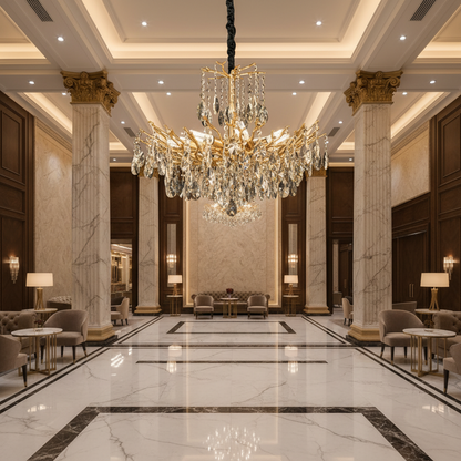 Candelabru Cristal REINA Magno, 6xE14, D60cm, Auriu, Metal si Cristal