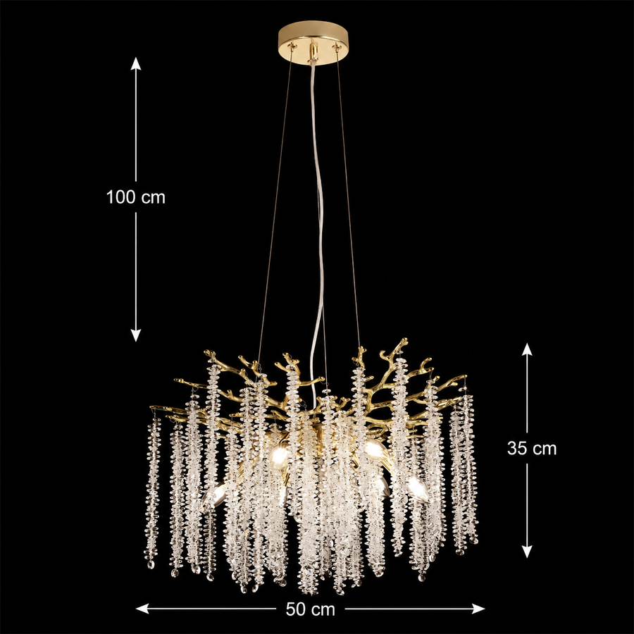 Candelabru Cristal ARBUS Eleganza, Φ50cm, 6xE14, Auriu, Metal si Cristal