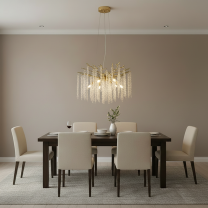 Candelabru Cristal ARBUS Eleganza, Φ50cm, 6xE14, Auriu, Metal si Cristal