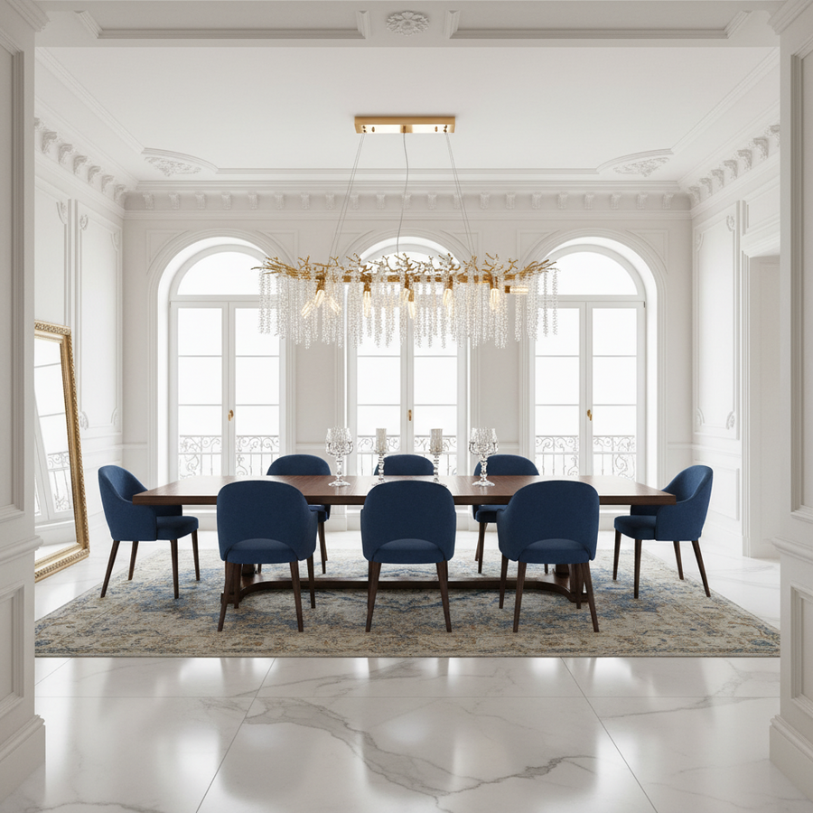 Candelabru Cristal ARBUS Regalis, 120x40cm, 12xE14, Auriu, Metal si Cristal