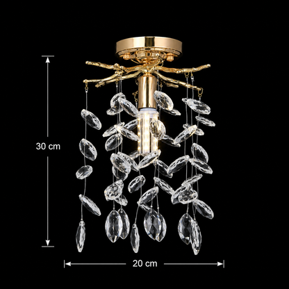 Candelabru Cristal LEAF Petito, Φ20cm, 1xE14, Auriu, Metal si Cristal