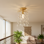Candelabru Cristal LEAF Petito, Φ20cm, 1xE14, Auriu, Metal si Cristal