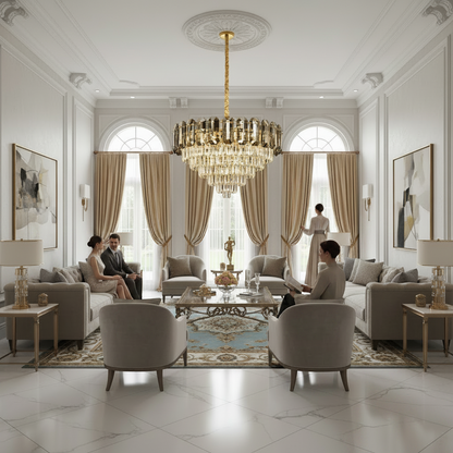 Candelabru Cristal AURUM Magno 12xE14, Diametru 60cm, Inaltime 40cm, Auriu Lucios, Inaltime Reglabila, Design Elegant Candelabre Cristal Default Title Alessandro Design