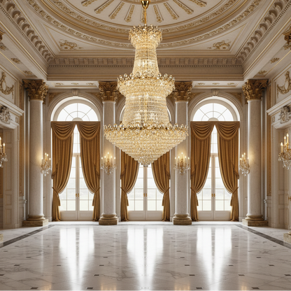 Candelabru Cristal TORRE 59xE14, Diametru 120cm, Inaltime 200cm, Auriu Lucios, Inaltime Reglabila, Design Elegant Candelabre Cristal Default Title Alessandro Design